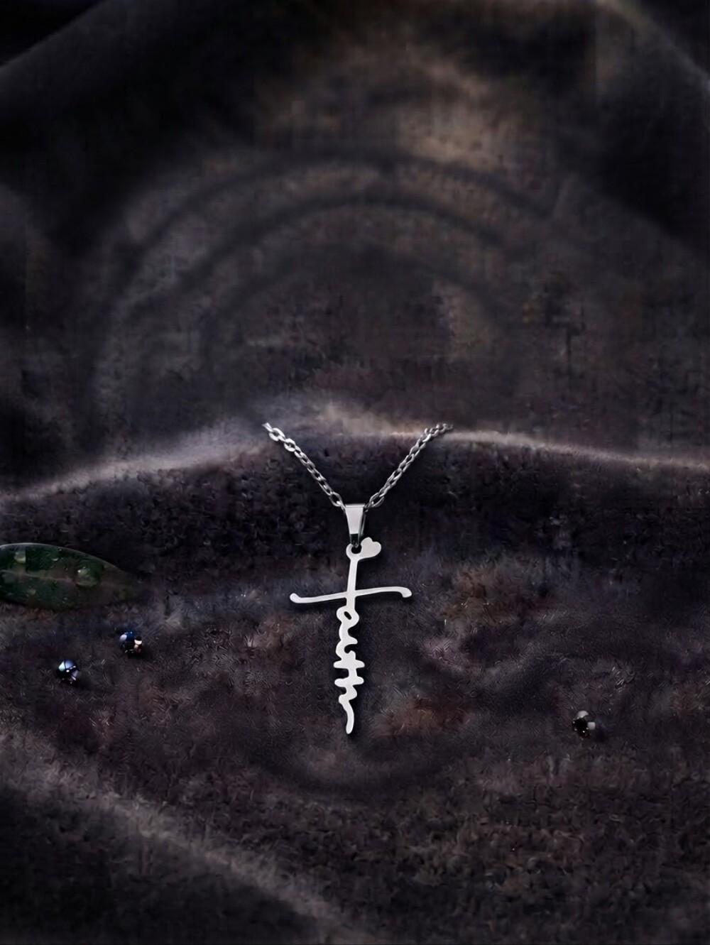 Vintage Silver Tone Faith Cross Pendant Necklace Cursive Christian Y2K CC